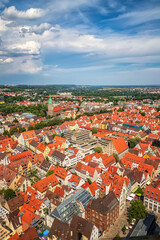 Naklejka premium View of the red roofs of the city from above, Ulm, Germany
