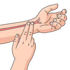 Pulse evaluation at the radial artery schematic vector illustration. Medical science educational illustration