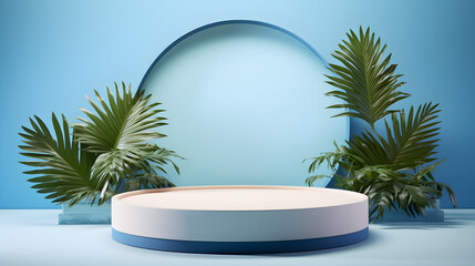 Obraz premium Podium mockup. Realistic 3d vector pedestal for cosmetics presentation with a window shadow on wall. Elegant visual background for promoting women makeup, cosmetic or beauty