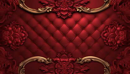 gold leaf batik carving pattern luxury red background. generative ai - obrazy, fototapety, plakaty