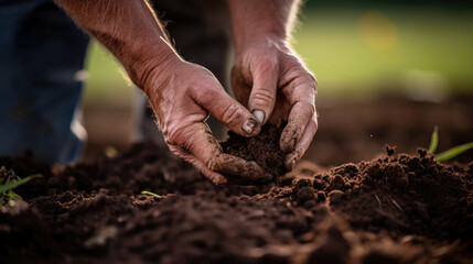 Man holding some dark soil in hands.