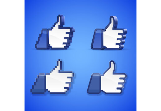 Vector set of high detailed thumb up symbols on blue background.