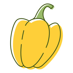 Sweet yellow bell pepper.Pepper paprika.Ripe harvest.Isolated on white background.Сartoon vector illustration.Culinary spice.