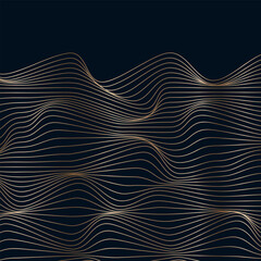 Linear golden abstract waves. Vector design banner poster. Minimalist modern background.