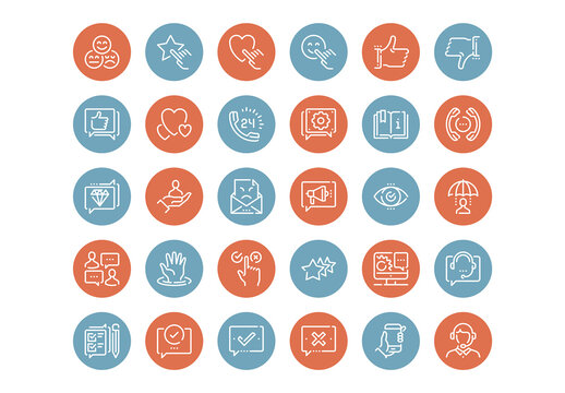 Vector set of customer relationship management flat line web icons. Each icon with adjustable strokes neatly designed on pixel perfect 48X48 size grid. Fully editable and easy to use.