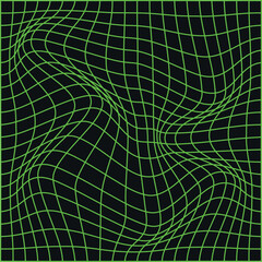 Green geometry wireframe grid backgrounds in white color black background. 3D abstract posters, patterns, cyberpunk elements in trendy psychedelic rave style. 