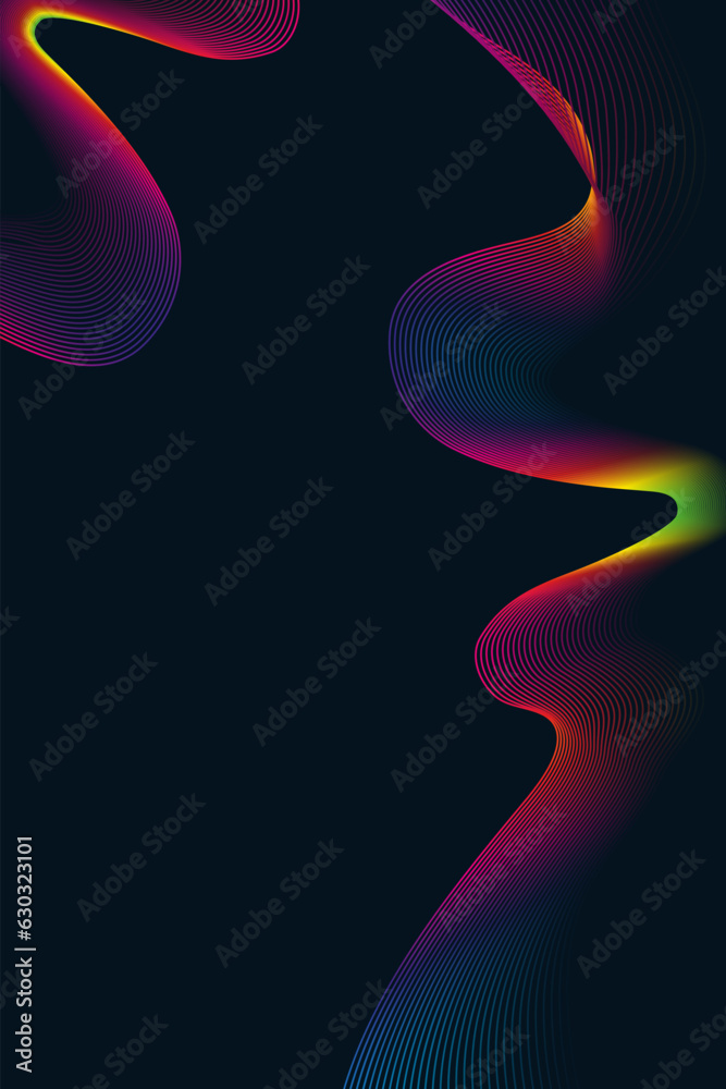 Wall mural linear abstract waves neon colors gradient. vector design banner.
