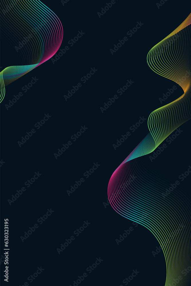 Wall mural linear abstract waves neon colors gradient. vector design banner.