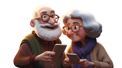 endearing smiling elderly couple and smart phone  Generative AI