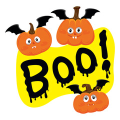 Halloween cute pumpkin of halloween and word boo, Vector illustration cartoon EPS images. 