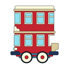 Color vector icon with toy car, vintage bus. Engaging and interactive toys that spark creativity and imagination. Designed for kids. Encourage playtime and ignite the joy of discovery with popular toy