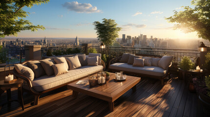 Obraz premium Generative ai illustration of rooftop oasis overlooking a city skyline