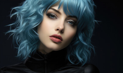 Fototapeta premium A woman with blue hair and black makeup