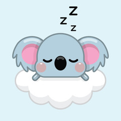 Cute  Koala sleeping on cloud cartoon character icon. Vector illustration in kawaii cartoon style.