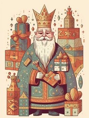 Santa Claus, New Year concept, cartoon illustration. Generative AI