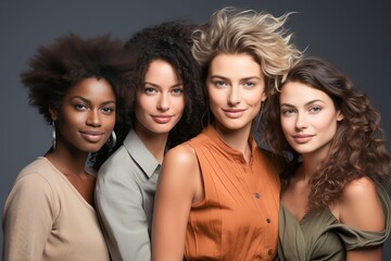 Fototapeta premium Portrait of beautiful women of different races smiling and happy on studio background