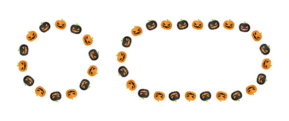Jack O Lantern Pumpkin Halloween Frame Border Set. Social Media Post Card Template Vector Illustration Collection.