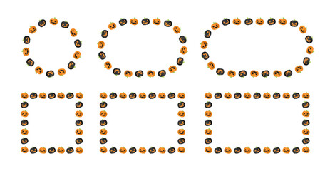 Jack O Lantern Pumpkin Halloween Frame Border Set. Social Media Post Card Template Vector Illustration Collection.