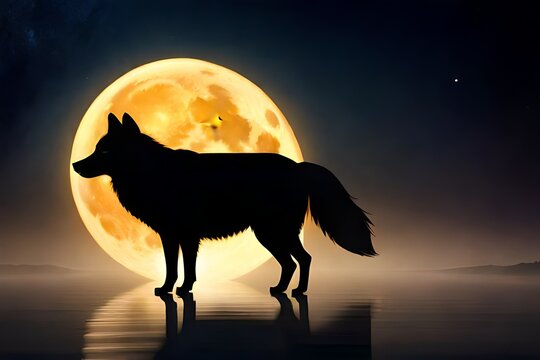 wolf howling at night generated by AI technology 