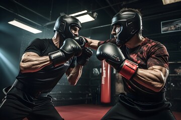Combat Dance: Two dedicated Krav Maga practitioners engaging in a sparring session indoors, perfecting their combat and defense techniques in a controlled setting