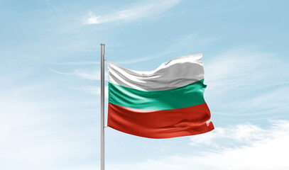 bulgaria national flag waving in sky. - obrazy, fototapety, plakaty