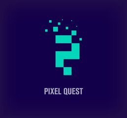 Creative pixel QUEST logo. Unique digital pixel art and pixel explosion template. vector