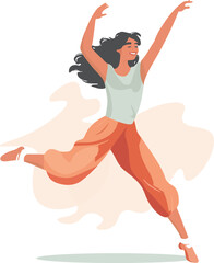 Joyful girl dancing in orange pants