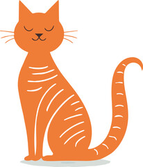 Funny orange isolated cat sitting with closed eyes, flat design