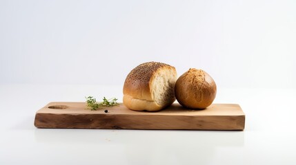 Freshly Baked Bread on Wooden Board Stock Illustration. Traditional Artisanal Bakery Concept. Delicious Homemade Bread. Crusty Loaf on White Background. Culinary Still Life. Wholesome Taste