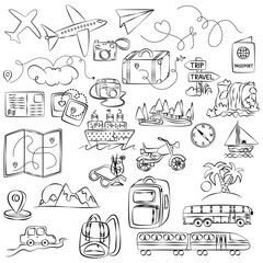 Hand drawn Travel objects and places shapes. Flat design style vector illustration.