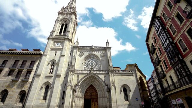 BILBAO - SPAIN. Santiago Cathedral a Roman Catholic church in the city of Bilbao. Built during the 14th&ndash;15th centuries. Travel destination in the historic city center. Stabilized static footage
