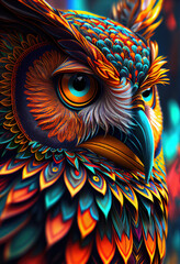 Generative AI Generative AI illustration of a spectacular owl, portrait