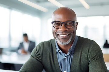 business businessman office mature middle aged meeting man portrait corporate manager smiling black businessperson generative ai