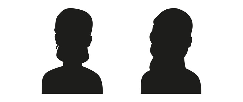 Vector flat illustration. Black silhouette of two women. Avatar, user profile, person icon, profile picture. Suitable for social media profiles, icons, screensavers and as a template.