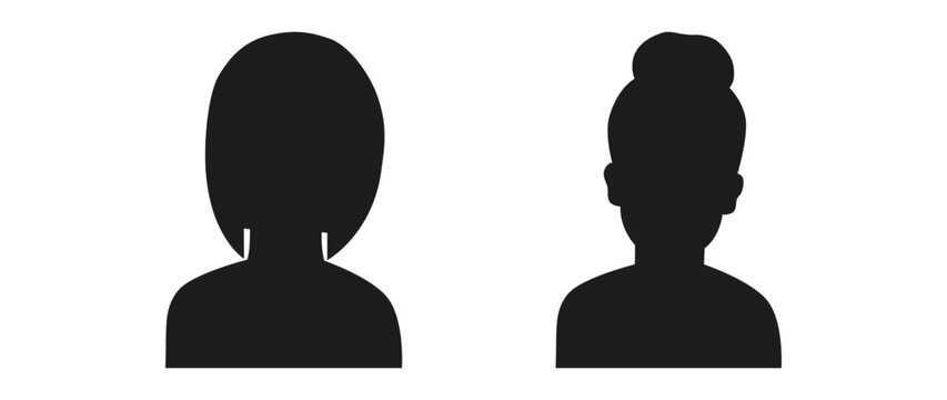 Vector flat illustration. Black silhouette of two women. Avatar, user profile, person icon, profile picture. Suitable for social media profiles, icons, screensavers and as a template.