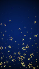 Starry night fairy tale background. Cute sparkling twinkles, christmas spirit in the air. Festive stars vector illustration on dark blue background.