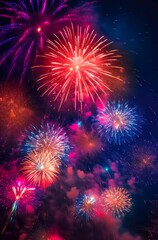 Obraz premium Colored fireworks in the night sky.