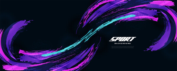 Abstract and Colorful Brush Background with Halftone Effect. Sport Banner. Brush Stroke Illustration. Scratch and Texture Elements For Design