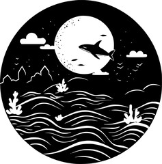 Ocean - Black and White Isolated Icon - Vector illustration