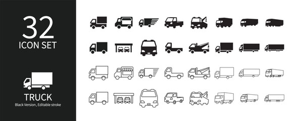 Icon set related to trucks and transportation industry - obrazy, fototapety, plakaty