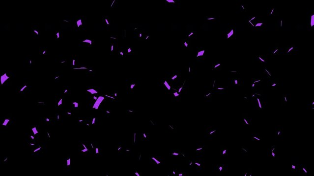 Purple 3D animation of confetti falling on Alpha Screen Background 4K. Celebrate the holidays. Easy to put it into your scene or video. confetti celebration, birthday party, anniversary party Black BG