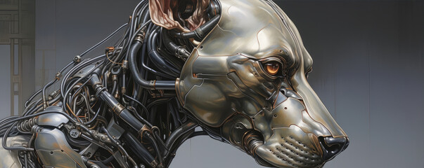 futuristic cyberdog or cyborg robotic pet detail with glow light