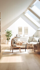 Beautiful bright apartment in nordic style. Generative AI illustrations