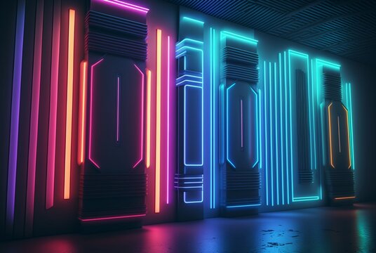 realistic background with neon light. generative ai © LivroomStudio