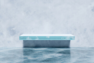 Abstract 3d render winter scene and podium background, Ice shelf in the frozen wall for product display, advertising, mockup or etc