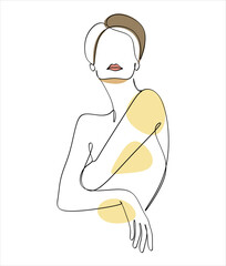 One line drawing face. Abstract woman portrait. Modern minimalism art. - Vector illustration