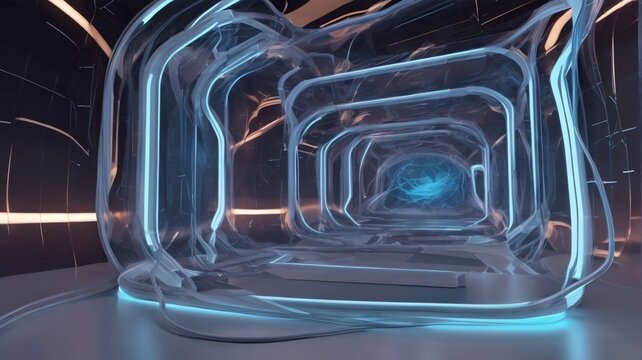 3D realistic virtual robot chamber from the future. Sci-fi room.