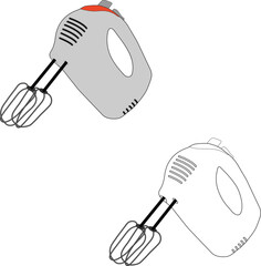 Vector black and white vector illustration of a whisk mixer on white background