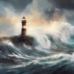 Obraz premium Lighthouse in heavy storm created with AI