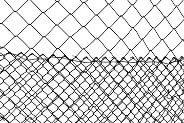 Fototapeta premium The texture of the metal mesh on a white background. Torn steel, metal mesh with holes